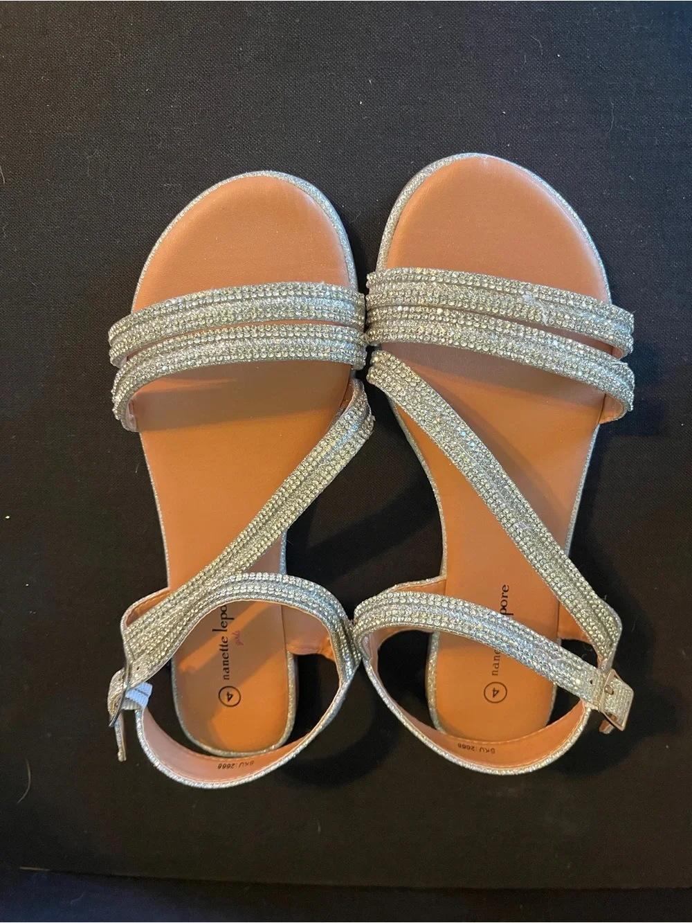 Nanette Lepore Girls Silver Crystal Strap Sandals size 4